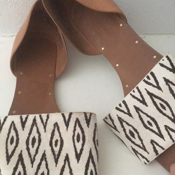 MADEWELL Brown / off whiteD'orsay Flats 9 Calf Hair Leather Open Toe Shoes - Picture 10 of 17